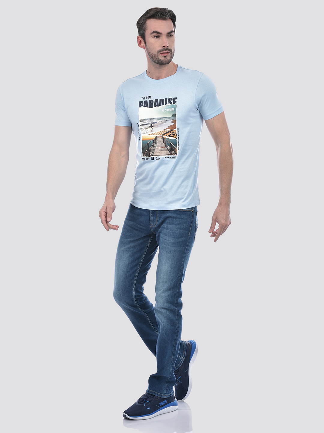Numero Uno Men Graphic Print Light Blue T-Shirt